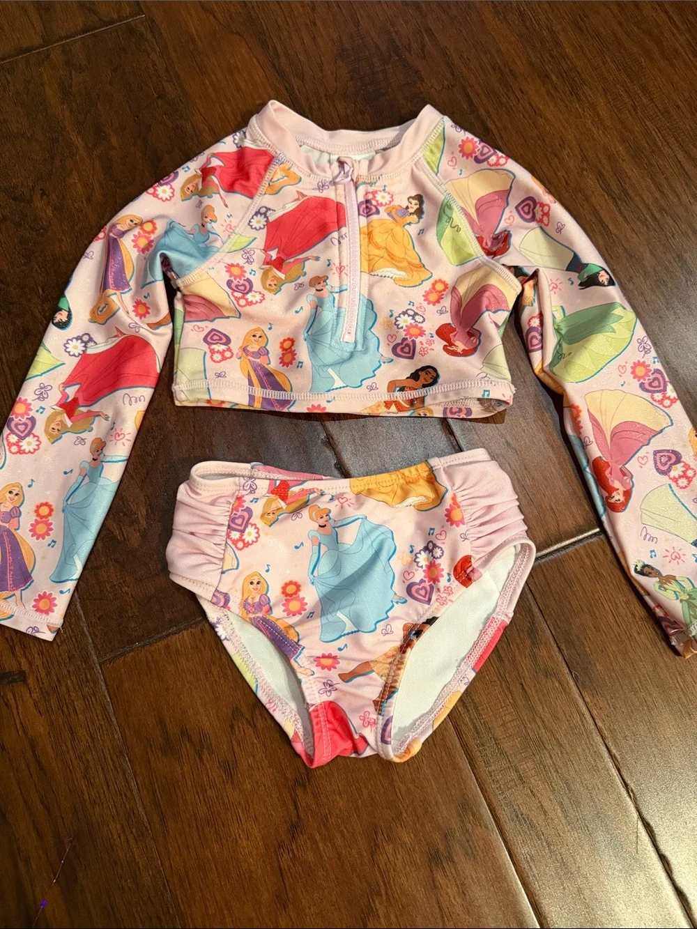 Disney Pink Multi-Color Princess Long-Sleeve Rashguard Swim Set